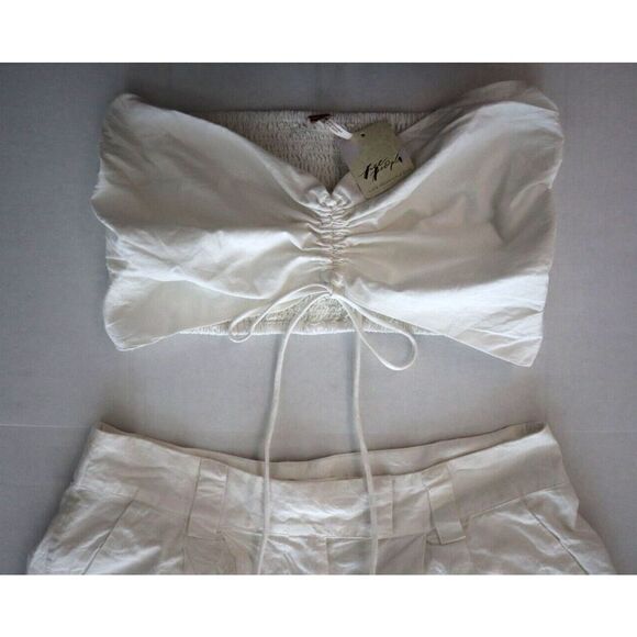 Free People Women's Sz 10 White Longline Shorts and Crop Top Minnie Set - Picture 3 of 10